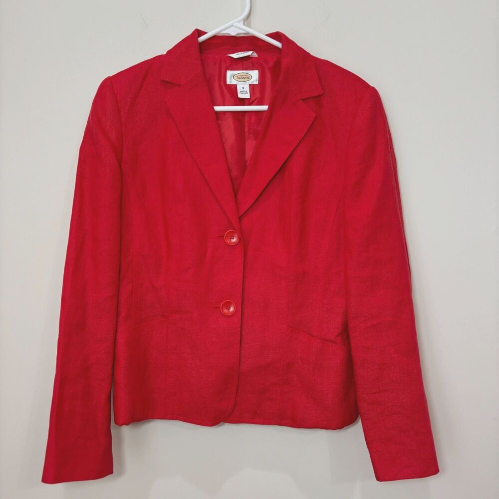 VTG Talbots Irish Linen Blazer Jacket Red 8 Career Lightweight Spring Classic